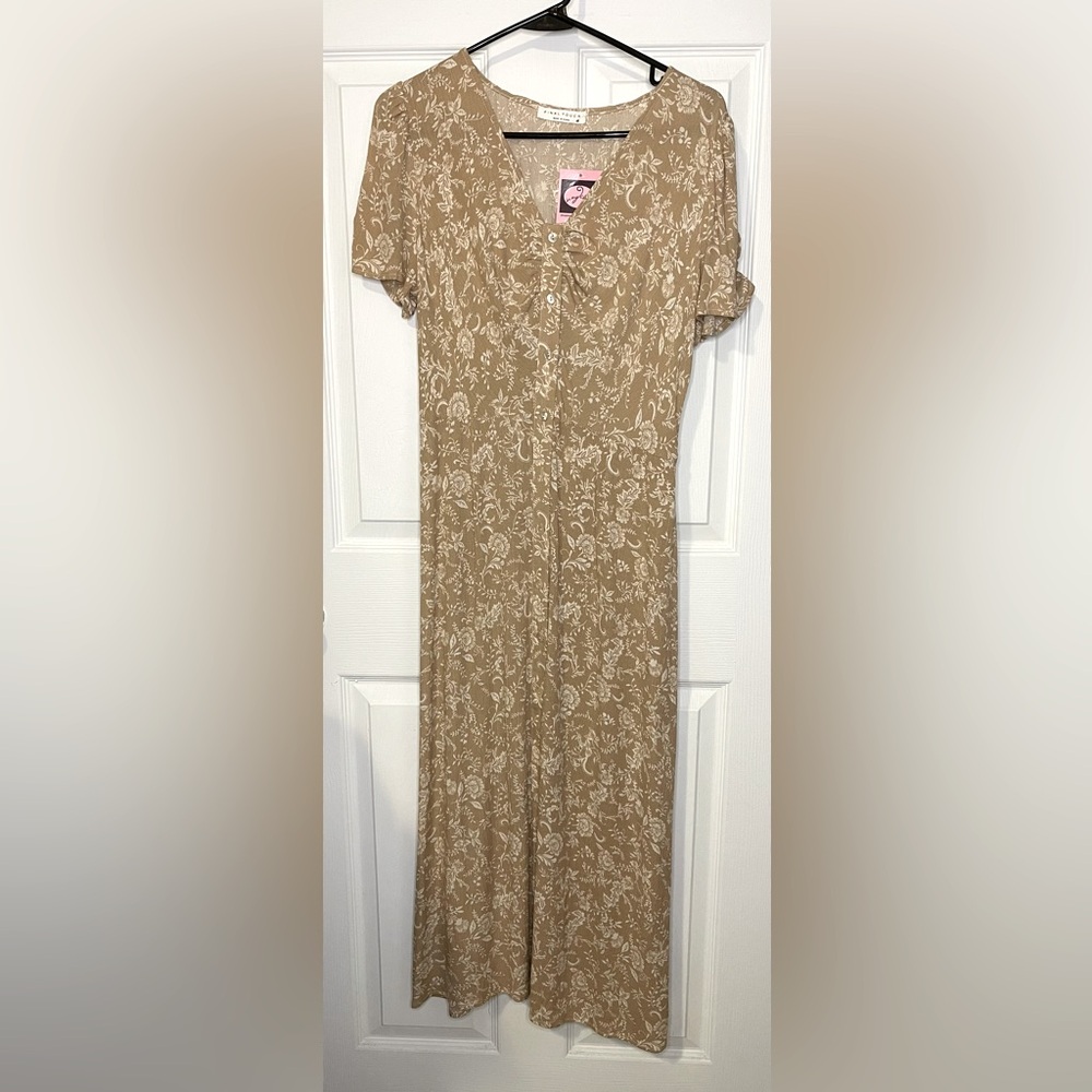 FINAL TOUCH Floral Button Down Short Sleeves Maxi Dress Size M